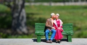 old couple, sitting, grandparents